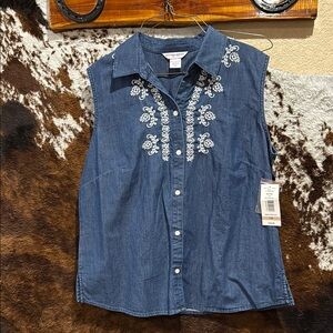 Allison Daley Blue Sleeveless Button Down Shirt